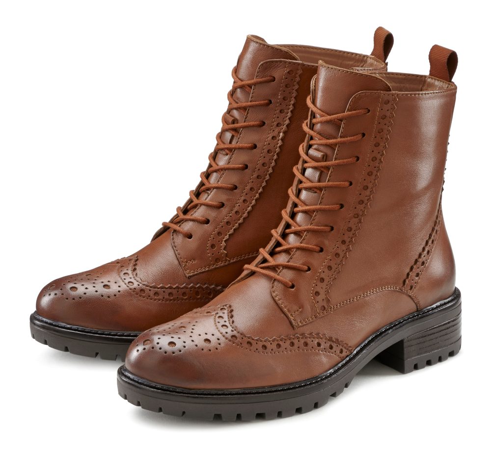 LASCANA Stiefelette, Boots aus Leder zum Schnüren und Reissverschluss
