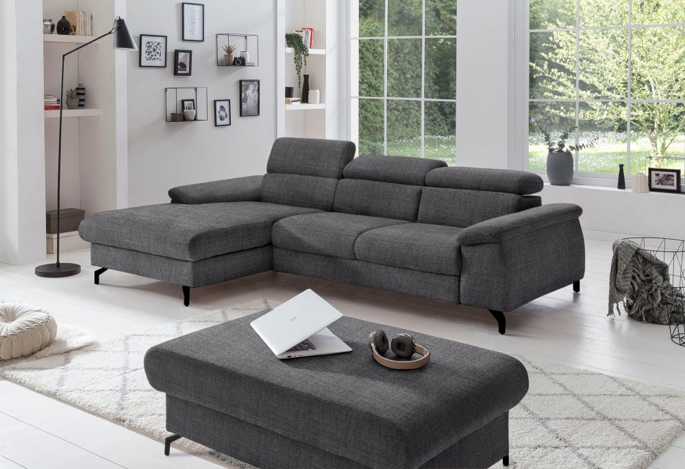 COTTA Ecksofa »Komaris I«, inklusive Kopf- bzw. Rückenteilverstellung, wahlweise Bettfunktion und Bettkasten, eleganter schwarzer Fuss