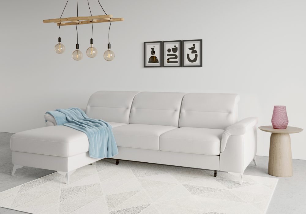 sit&more Ecksofa »Sinatra«, mit Recamiere, optinal mit Kopfteilverstellung und Armteilfunktion oder Kopfteilverstellung, Armteilfunktion, Bettfunktion und Bettkasten, chromfarbene Metallfüsse