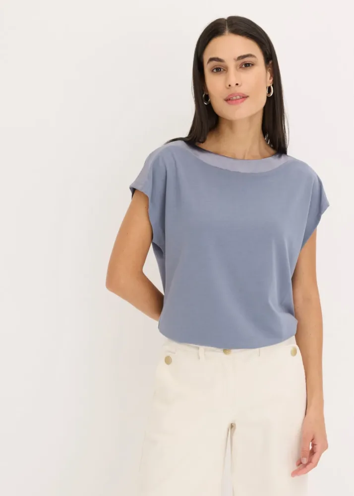 bonprix Shirt mit Satinpasseblau 36Damen