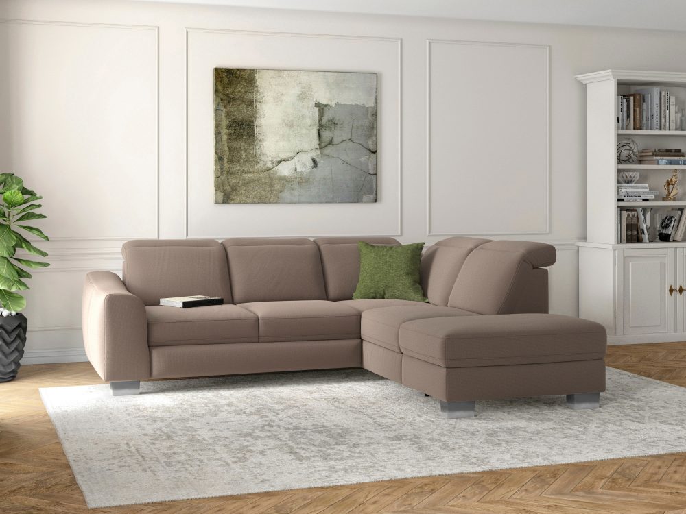 sit&more Ecksofa »Durness«, mit Federkern und hochwertigen Edelstahlfüssen, wahlweise mit Kopfteilverstellung, Bettfunktion und Stauraum oder mit Bettfunktion und Bettkasten