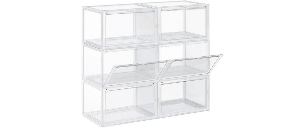 Songmics -  Schuhboxen, 6er Set, stapelbare Schuhorganizer für Schuhe bis Grösse 46, 36 x 28 x 22 cm, transparent LSP06CW