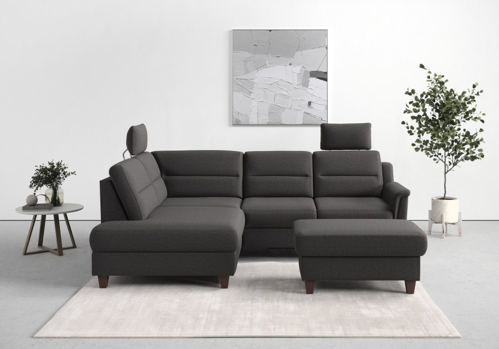 sit&more Ecksofa »Farö«, inklusive Federkern, mit naturfarbenen Füssen, wahlweise mit Bettfunktion und Bettkasten