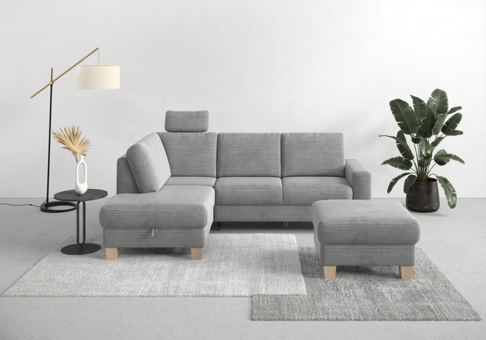 Home affaire Ecksofa »Summer«, mit Ottomane, wahlweise mit Bettfunktion und Bettkasten, Cord-Bezug