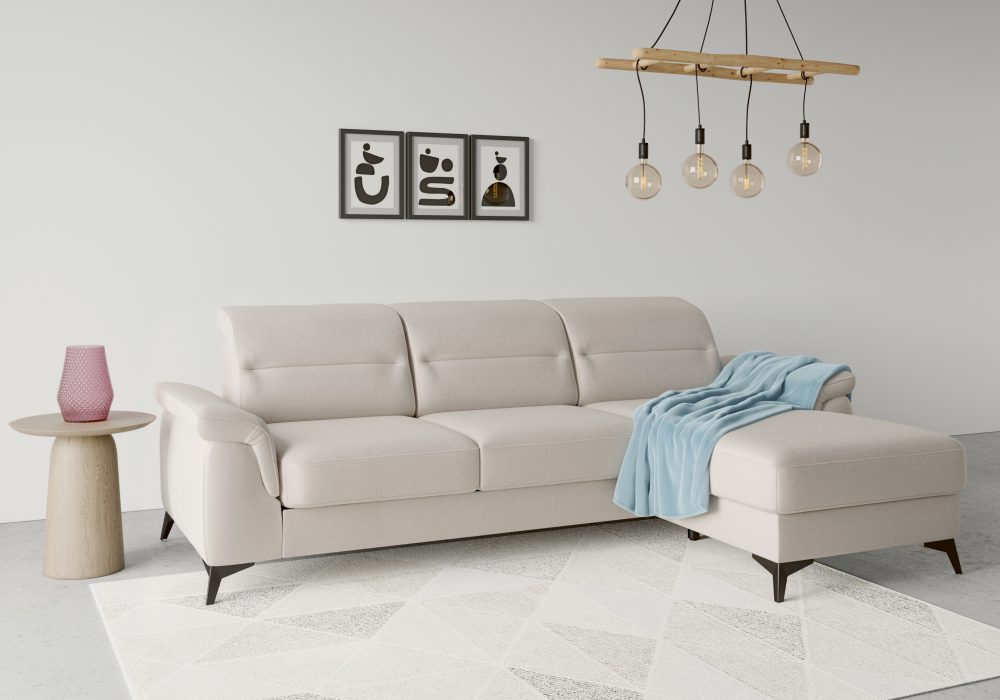 sit&more Ecksofa »Sinatra«, mit Recamiere, optional mit Kopfteilverstellung und Armteilfunktion oder mit Kopfteilverstellung, Armteilfunktion, Bettfunktion und Bettkasten, mattschwarze Metallfüsse