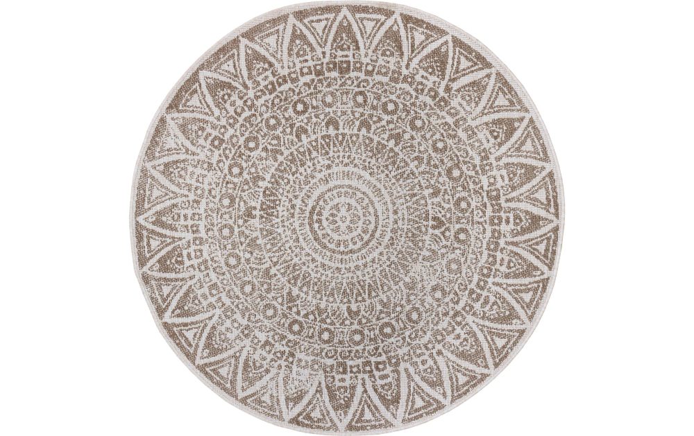 freundin Home Collection Teppich »Lilja«, rund, 5 mm Höhe, In-und Outdoor geeignet, Mandala, Wohnzimmer, Balkon, Terrasse, Garten, Pflegeleicht, Flachgewebe, Wendbar