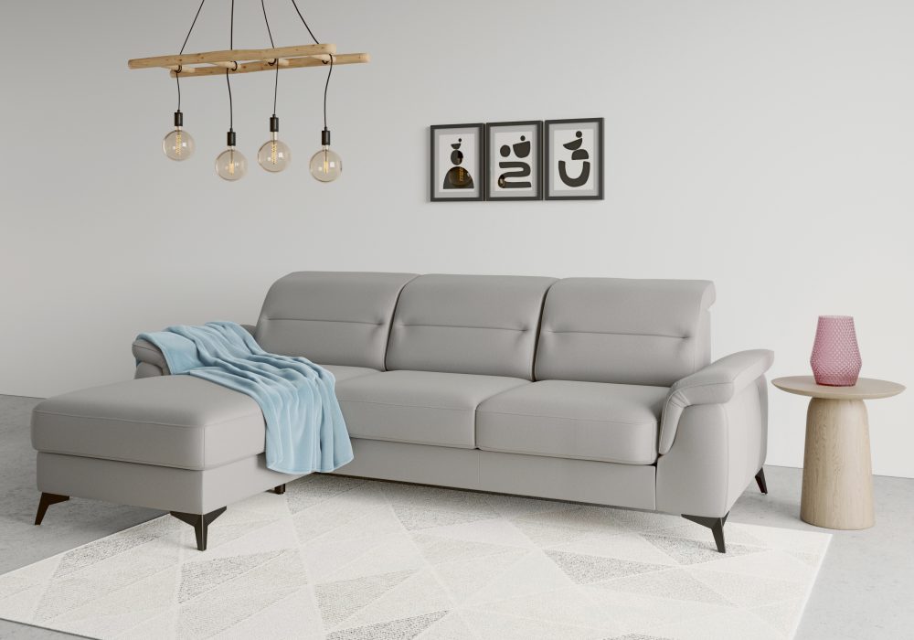 sit&more Ecksofa »Sinatra«, mit Recamiere, optional mit Kopfteilverstellung und Armteilfunktion oder mit Kopfteilverstellung, Armteilfunktion, Bettfunktion und Bettkasten, mattschwarze Metallfüsse