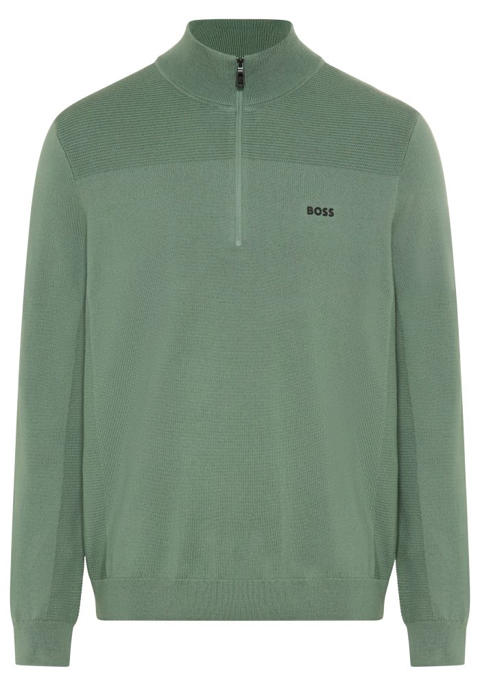 BOSS GREEN Strickpullover Stehkragen mit Reissverschluss, Regular Fit