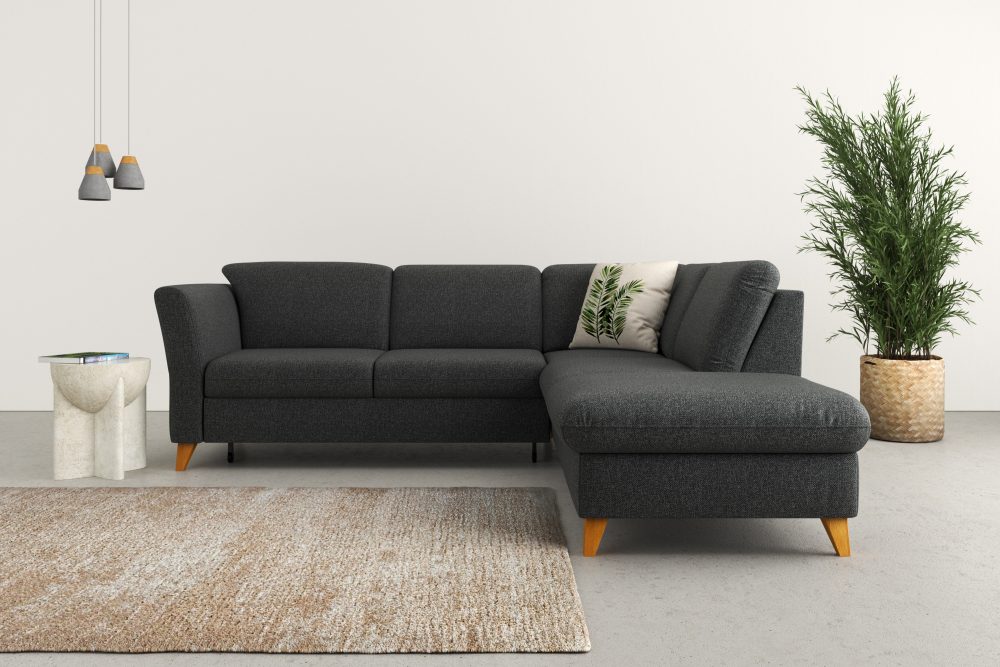 Home affaire Ecksofa »Trelleborg«, Federkern-Polsterung, wahlweise mit Bettfunktion und Stauraum, Kopfstützen optional