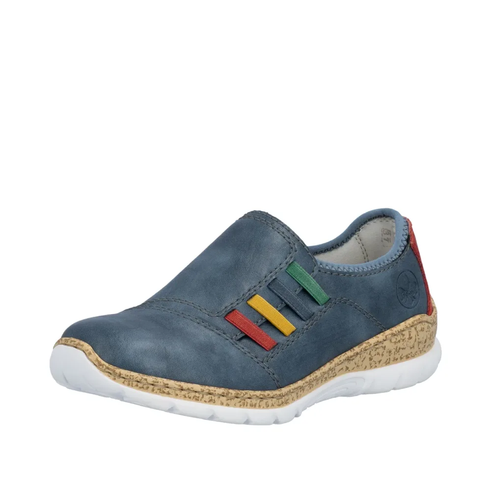 Rieker Slipper Slip-on Sneaker, Schlupfschuh, Halbschuh mit bunten Stretcheinsätzen