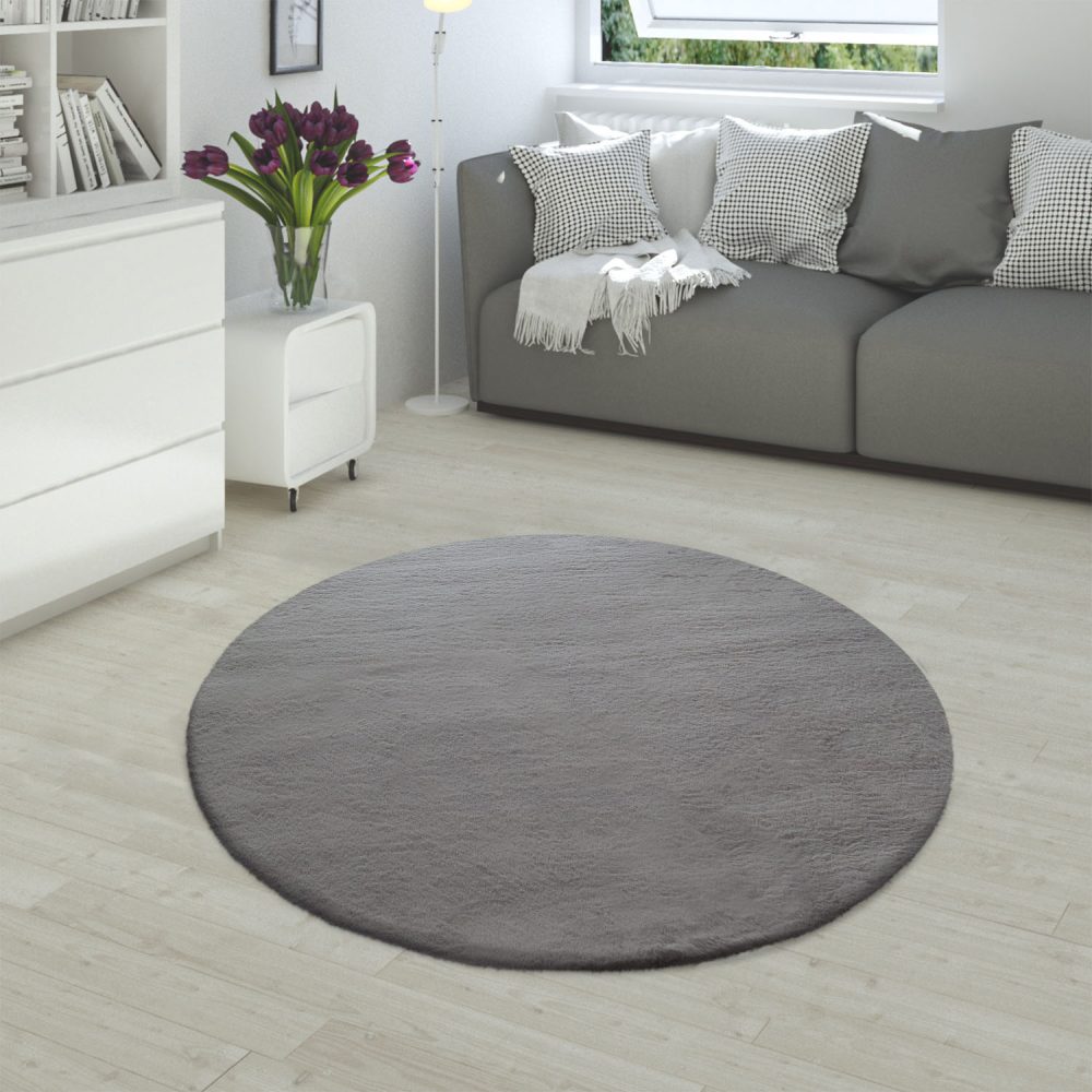 Paco Home Fellteppich »Rabbit 780«, rund, 25 mm Höhe, Kunstfell, Kaninchenfell-Haptik, seidenweich - ein echter Kuschelteppich, Uni-Farben, ideal im Wohnzimmer & Schlafzimmer
