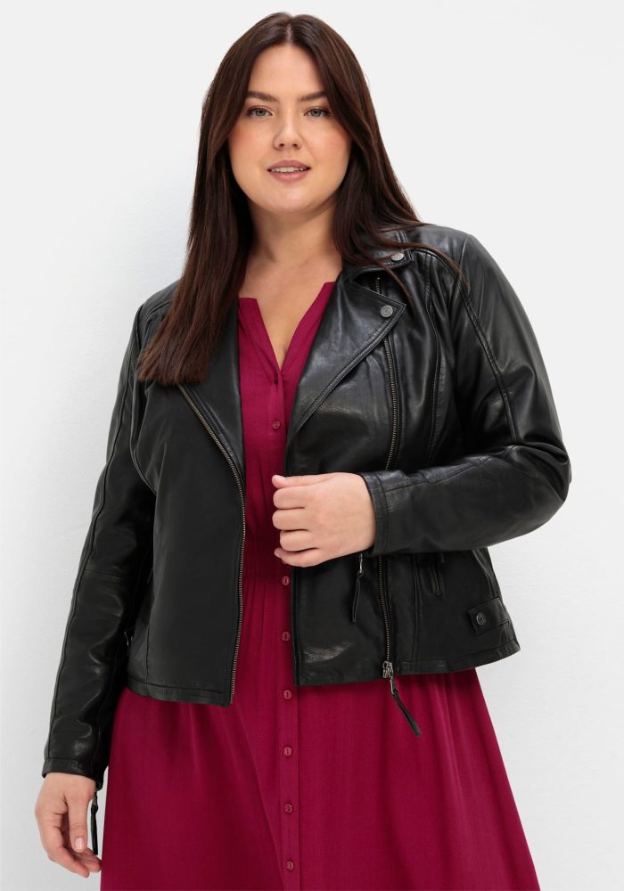 Sheego Lederjacke ohne Kapuze