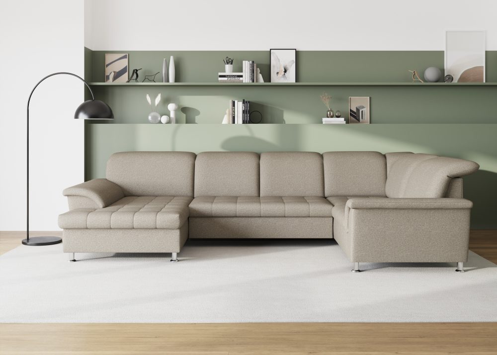 DOMO collection Wohnlandschaft »Franzi«, im XXL-Format, wahlweise mit Bettfunktion, Bettkasten und Kopfteilverstellung, frei im Raum stellbar