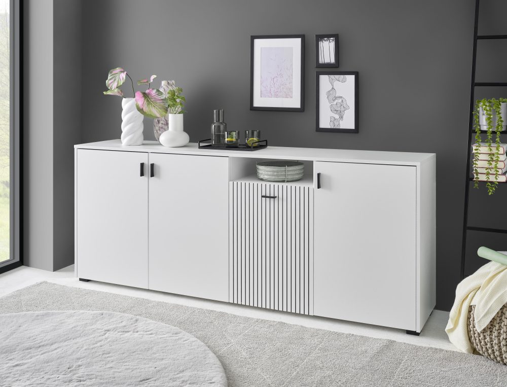 INOSIGN Sideboard »Hudson«, in moderner Trendfarbe, Griffe aus Metall (Schwarz), Breite 200 cm