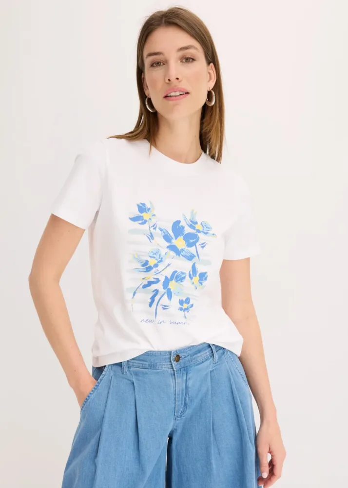 bonprix T-Shirt aus elastischem Baumwoll-Mixweiß 40Damen