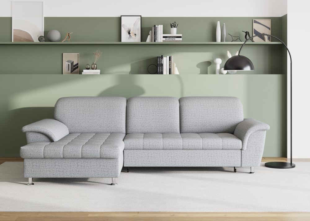 DOMO collection Ecksofa »Franzi«, wahlweise mit Bettfunktion, Bettkasten und Kopfteilverstellung, frei im Raum stellbar