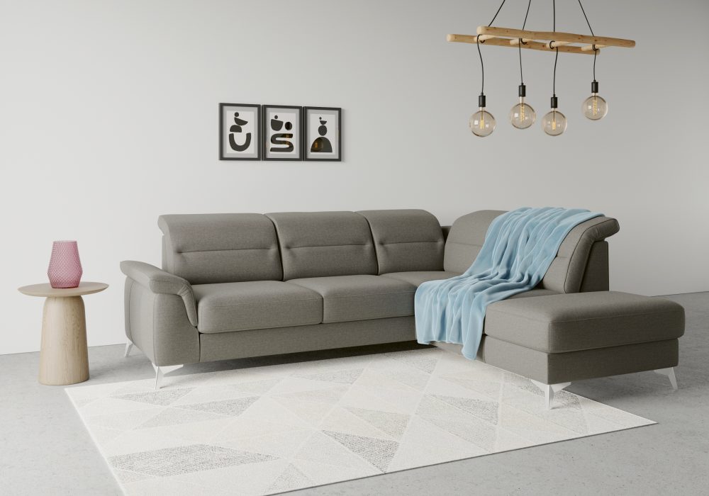 sit&more Ecksofa »Sinatra«, mit Ottomane, optional mit Kopfteilverstellung und Armteilfunktion oder Kopfteilverstellung, Armteilfunktion, Bettfunktion und Stauraum, chromfarbene Metallfüsse