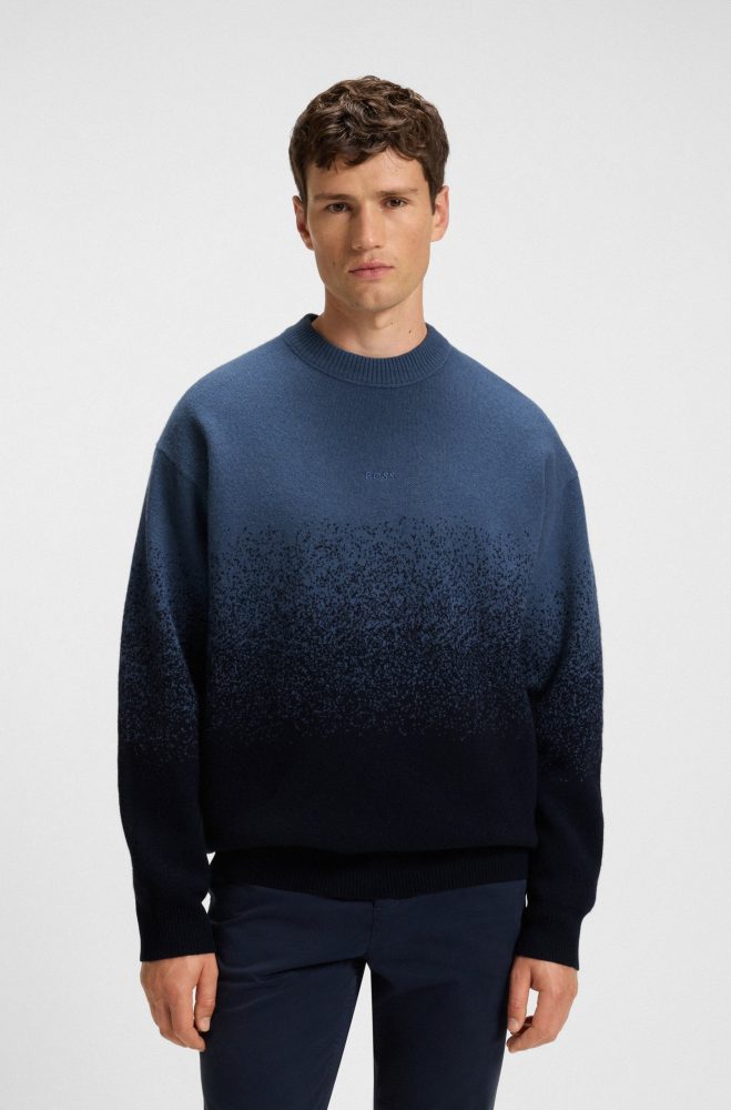 BOSS ORANGE Jacquardpullover »Kalbrush«, Rundhalsausschnitt, Relaxed Fit, Jacquard-Strick mit Farbverlauf