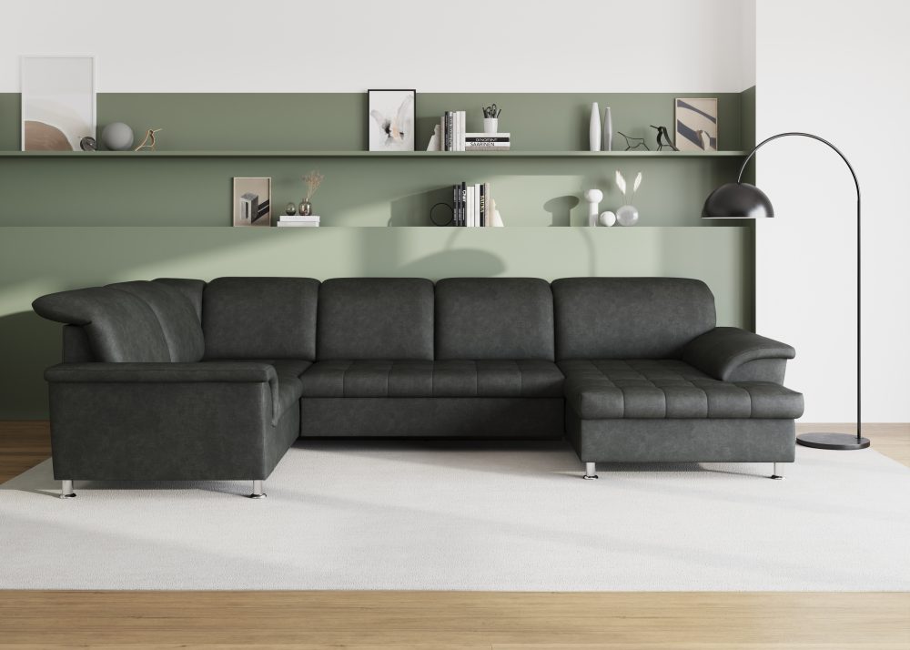 DOMO collection Wohnlandschaft »Franzi«, im XXL-Format, wahlweise mit Bettfunktion, Bettkasten und Kopfteilverstellung, frei im Raum stellbar