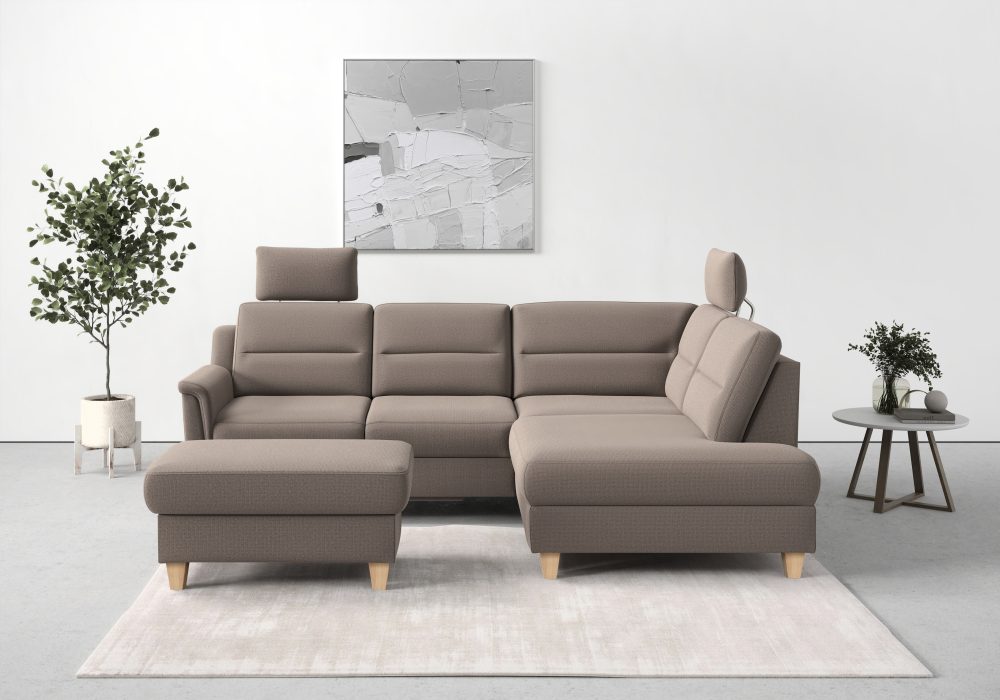 sit&more Ecksofa »Farö«, inklusive Federkern, mit naturfarbenen Füssen, wahlweise mit Bettfunktion und Bettkasten