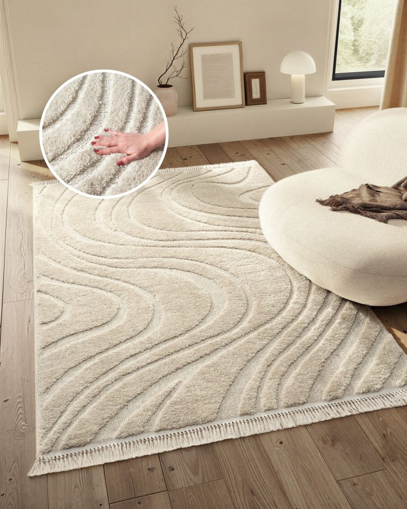 Home affaire Teppich »»Geron« in Stein-Optik,«, rechteckig, dichte Qualität, Woll-Look, Boho, mit Fransen, Scandi-Look