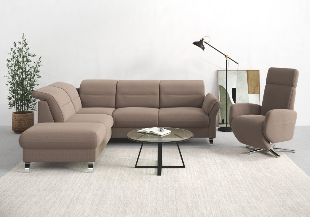sit&more Ecksofa »Grenoble«, inklusive Federkern, wahlweise mit Bettfunktion, Stauraum, Armteilverstellung und Kopfteilverstellung