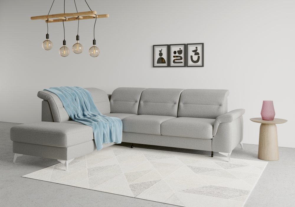 sit&more Ecksofa »Sinatra«, mit Ottomane, optional mit Kopfteilverstellung und Armteilfunktion oder Kopfteilverstellung, Armteilfunktion, Bettfunktion und Stauraum, chromfarbene Metallfüsse