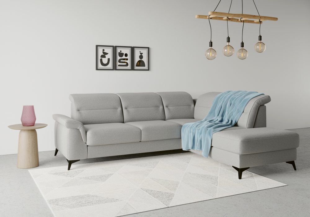 sit&more Ecksofa »Sinatra«, mit Ottomane, optional mit Kopfteilverstellung und Armteilfunktion oder mit Kopfteilverstellung, Armteilfunktion, Bettfunktion und Stauraum, mattschwarze Metallfüsse