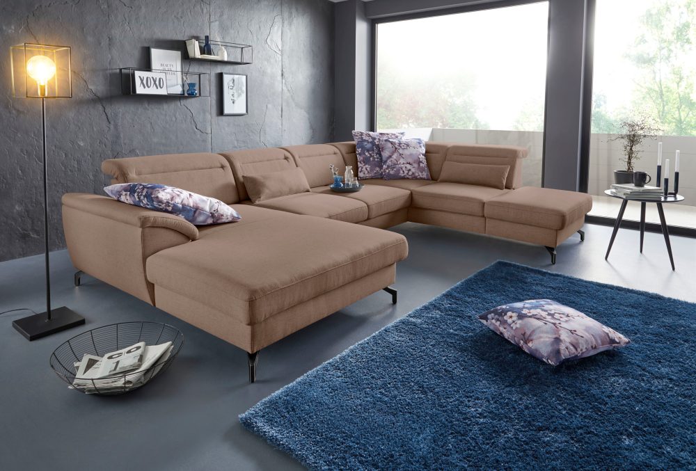 sit&more Wohnlandschaft, 12 cm Fusshöhe, inklusive Sitztiefenverstellung, wahlweise Kopfteilverstellung, wahlweise in 2 unterschiedlichen Fussfarben