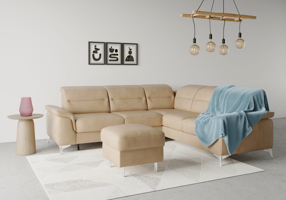 sit&more Ecksofa »Sinatra«, optional mit Kopfteilverstellung und Armteilfunktion oder Kopfteilverstellung, Armteilfunktion, Bettfunktion und Schubkasten, langer Schenkel links oder rechts bestellbar, chromfarbene Metallfüsse