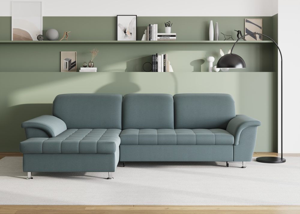 DOMO collection Ecksofa »Franzi«, wahlweise mit Bettfunktion, Bettkasten und Kopfteilverstellung, frei im Raum stellbar