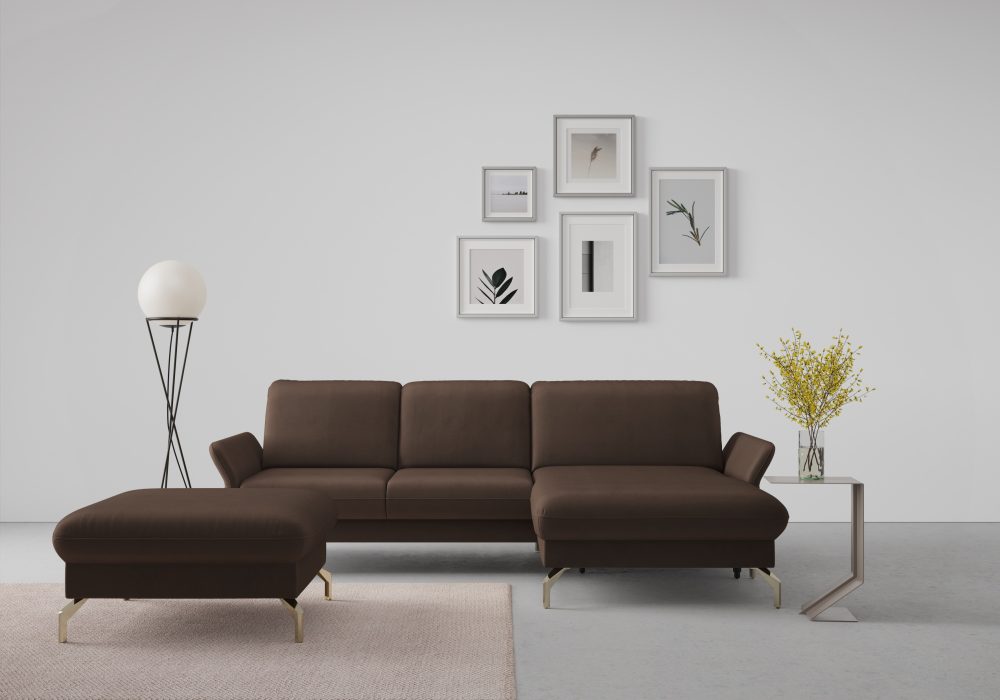 sit&more Ecksofa »Fashion«, wahlweise mit Kopfteilverstellung und Vorziehsitz, motorisch, mit satinierten Nickelfüssen