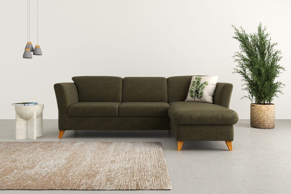 Home affaire Ecksofa »Trelleborg«, Federkern-Polsterung, wahlweise mit Bettfunktion und Bettkasten, Kopfstützen optional
