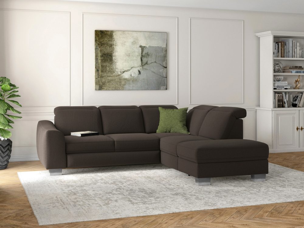 sit&more Ecksofa »Durness«, mit Federkern und hochwertigen Edelstahlfüssen, wahlweise mit Kopfteilverstellung, Bettfunktion und Stauraum oder mit Bettfunktion und Bettkasten