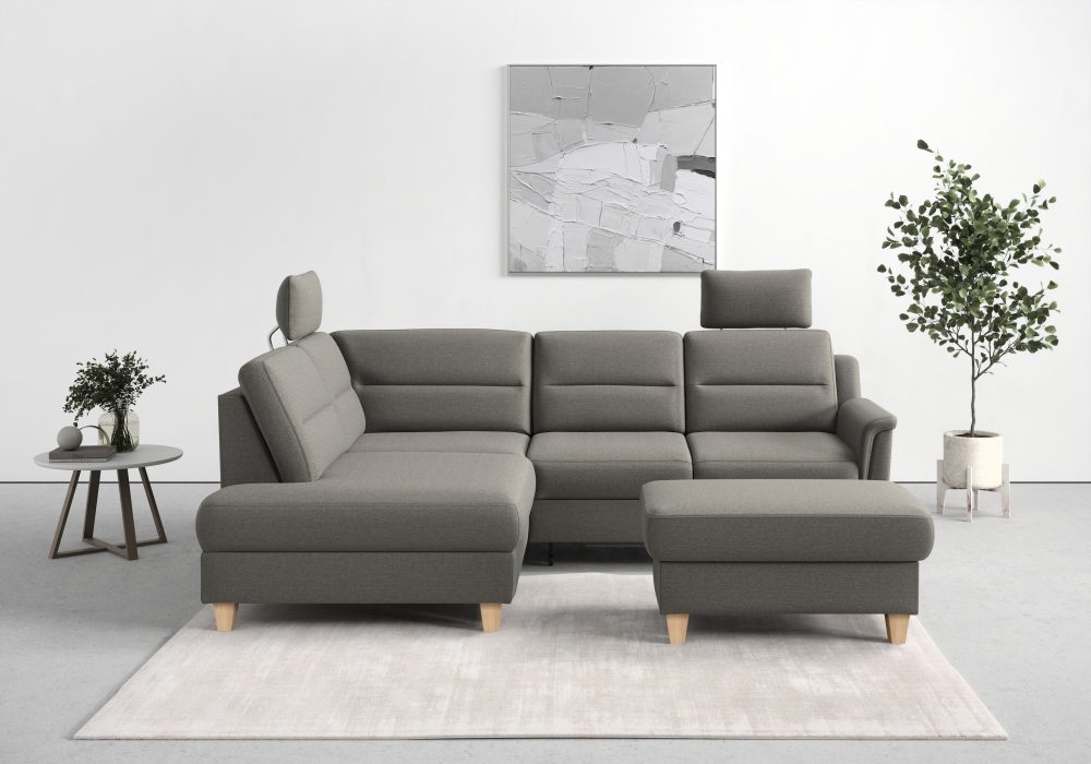sit&more Ecksofa »Farö«, inklusive Federkern, mit naturfarbenen Füssen, wahlweise mit Bettfunktion und Bettkasten