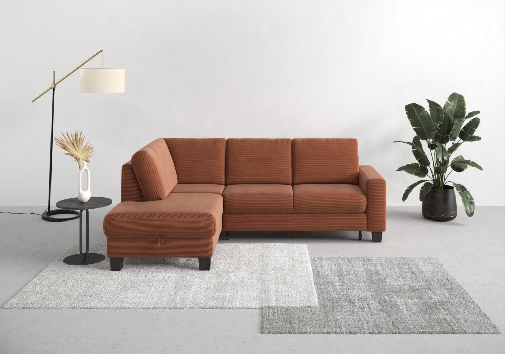 Home affaire Ecksofa »Summer«, mit Ottomane, mit oder ohne Bettfunktion und Bettkasten, Cord-Bezug