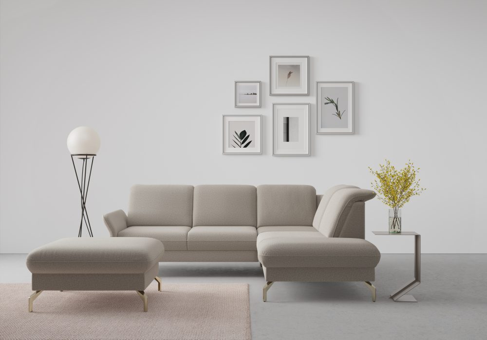 sit&more Ecksofa »Fashion«, wahlweise mit Kopfteilverstellung und Vorziehsitz, motorisch, mit satinierten Nickelfüssen