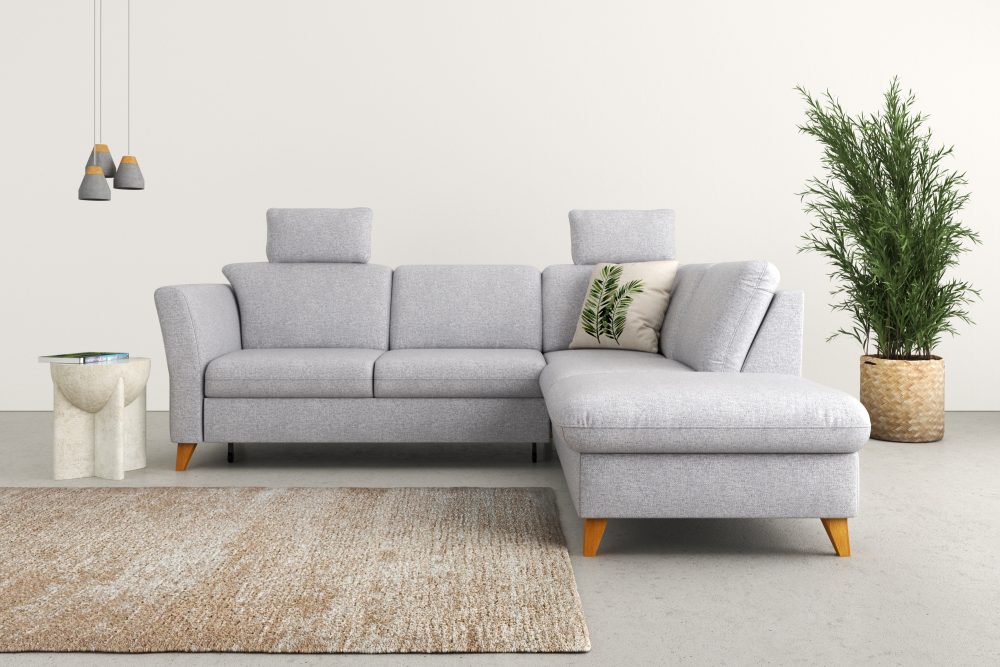 Home affaire Ecksofa »Trelleborg«, Federkern-Polsterung, wahlweise mit Bettfunktion und Stauraum, Kopfstützen optional