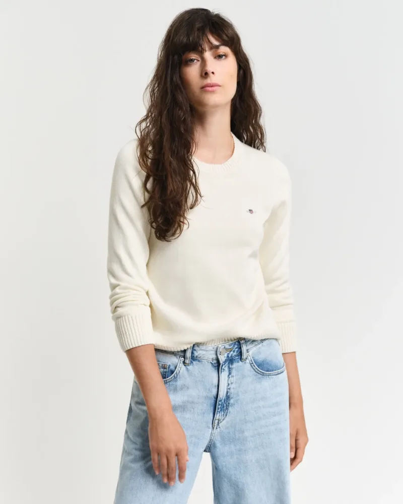 Gant - Strickpullover -CLASSIC COTTON C-NECK, für Damen, Beige, Größe XL