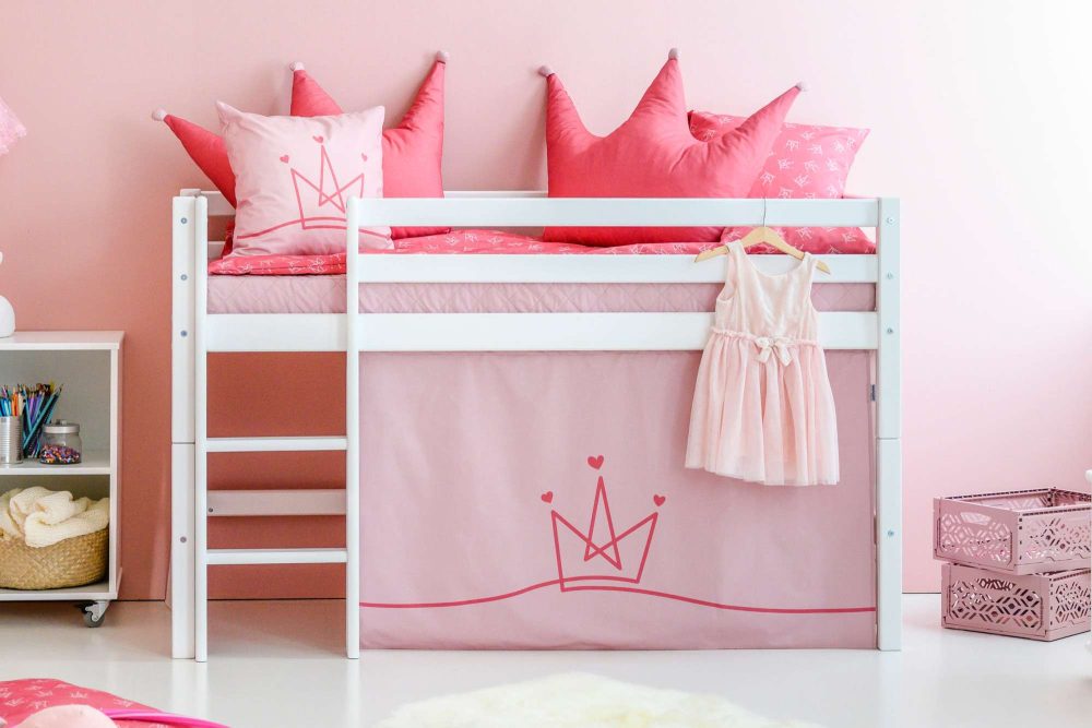 Hoppekids Hochbett »ECO Dream, Kinderbett, Spielbett, Halbhohes Bett aus Massivholz«, inkl. Vorhang-Set Prinzessin Rosa, Bettgrösse & Matratze wählbar