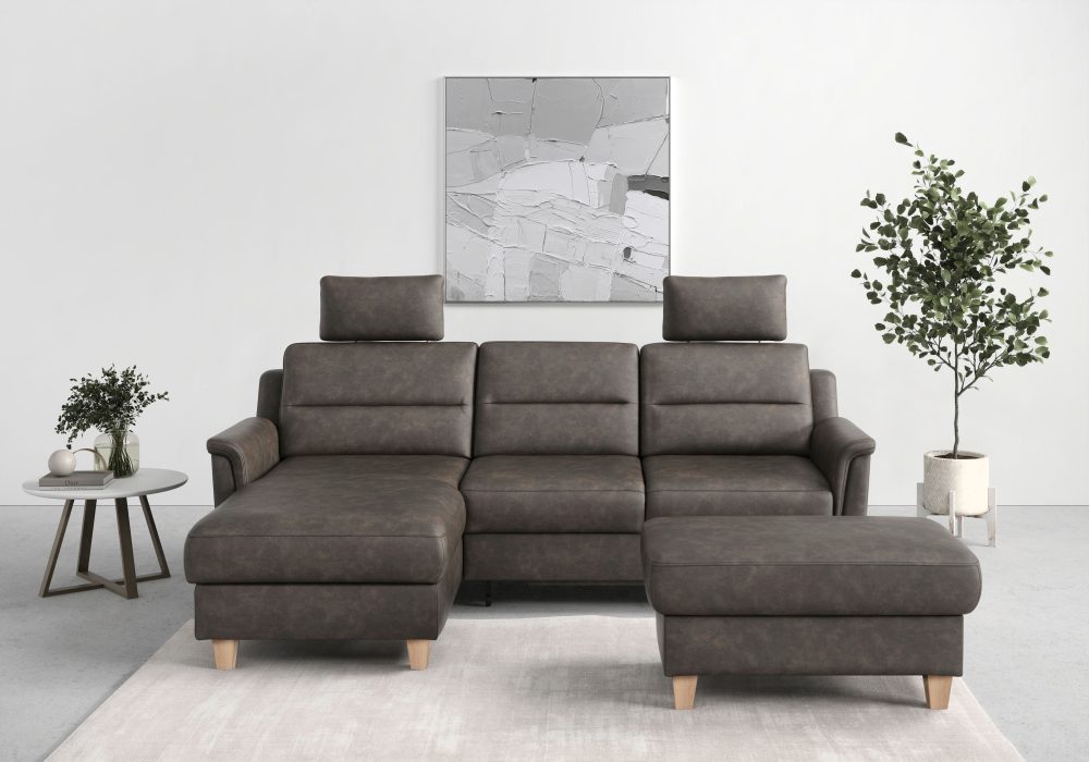 sit&more Ecksofa »Farö«, inklusive Federkern, mit naturfarbenen Füssen, wahlweise mit Bettfunktion und Bettkasten