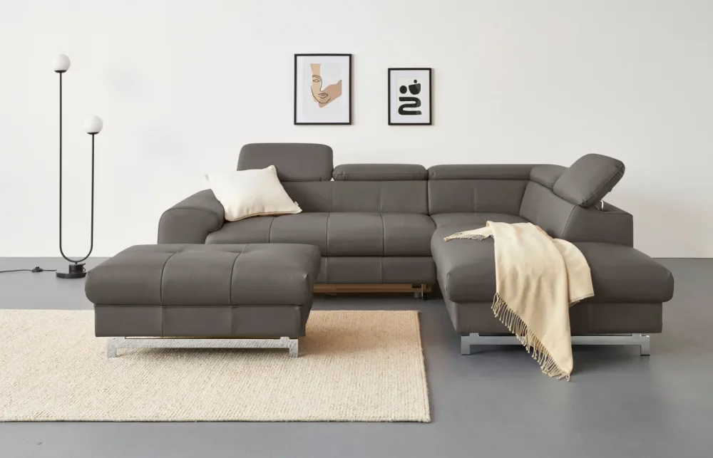 COTTA Ecksofa mit Kopfteilverstellung, edle Metallkufen, wahlweise mit Bettfunktion