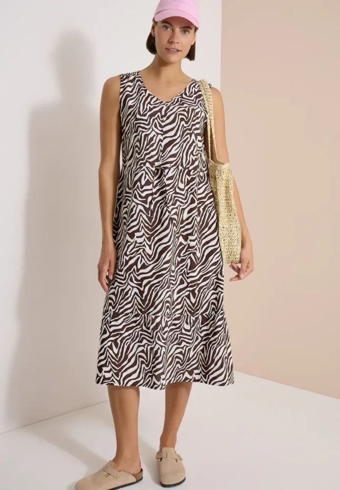 Cecil Midikleid V-Ausschnitt, abstrahierter Zebraprint, V-Ausschnitt, Sommerkleid