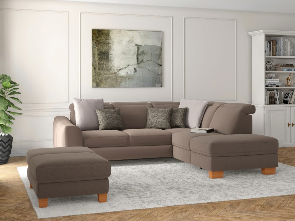 sit&more Ecksofa »Durness«, mit Federkern und hochwertigen Massivholzfüssen, wahlweise mit Kopfteilverstellung, Bettfunktion und Stauraum oder mit Bettfunktion und Bettkasten