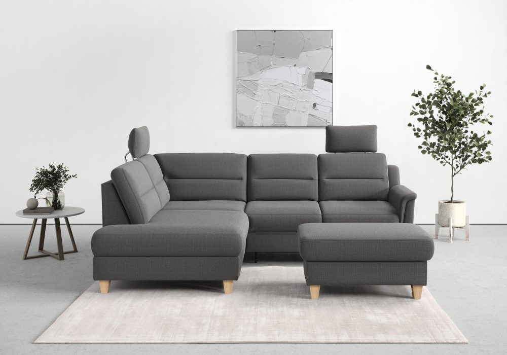 sit&more Ecksofa »Farö«, inklusive Federkern, mit naturfarbenen Füssen, wahlweise mit Bettfunktion und Bettkasten