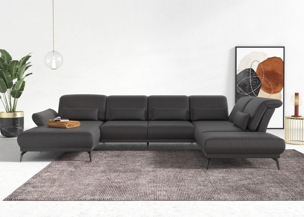 INOSIGN Wohnlandschaft »Coco«, wahlweise mit Sitztiefen, Armteil- und Kopfteilverstellung,im Cord, mit Füssen 15 cm hoch