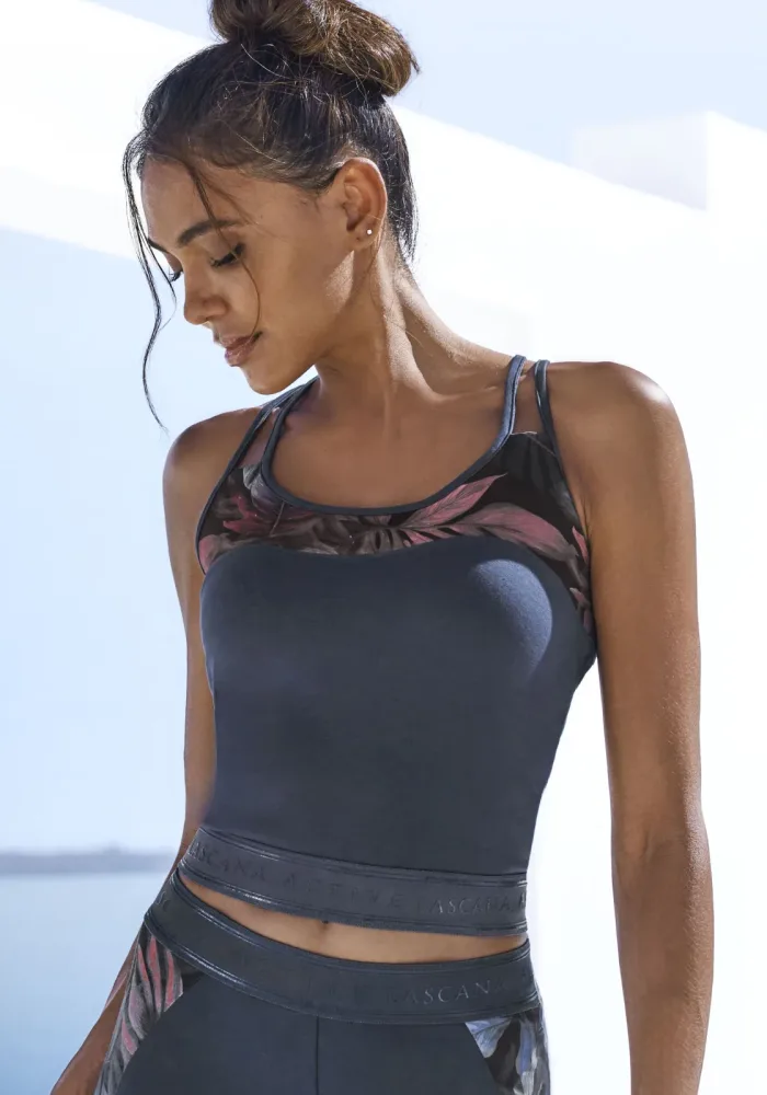 LASCANA ACTIVE Crop-Top Sporttop mit floralem Einsatz und Racerback