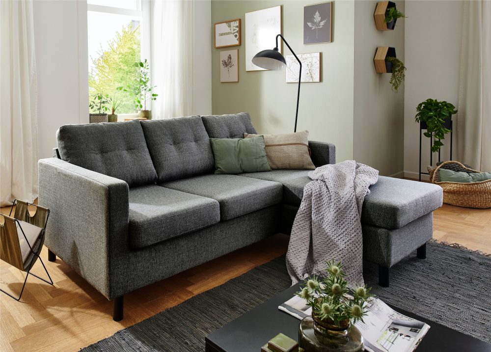 ATLANTIC home collection 3-Sitzer, Ecksofa, frei im Raum stellbar und Recamiere beidseitig montierbar