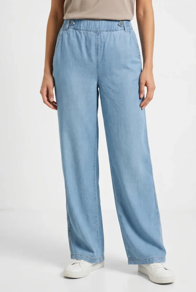 High Waist Wide Leg Hose mit Knopfdetails