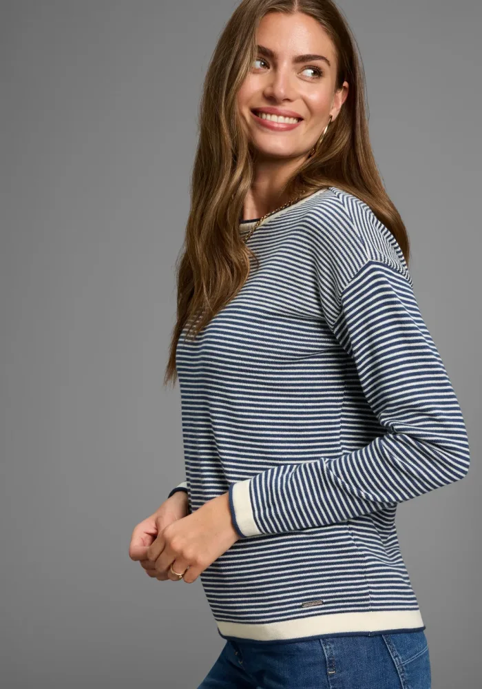 Laura Scott Rundhalspullover Feinstrickpullover aus Strukturstrick mit Streifen